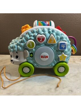 Fisher-Price Light Blue Pull-Along Learning Sheep with Green Wheels
